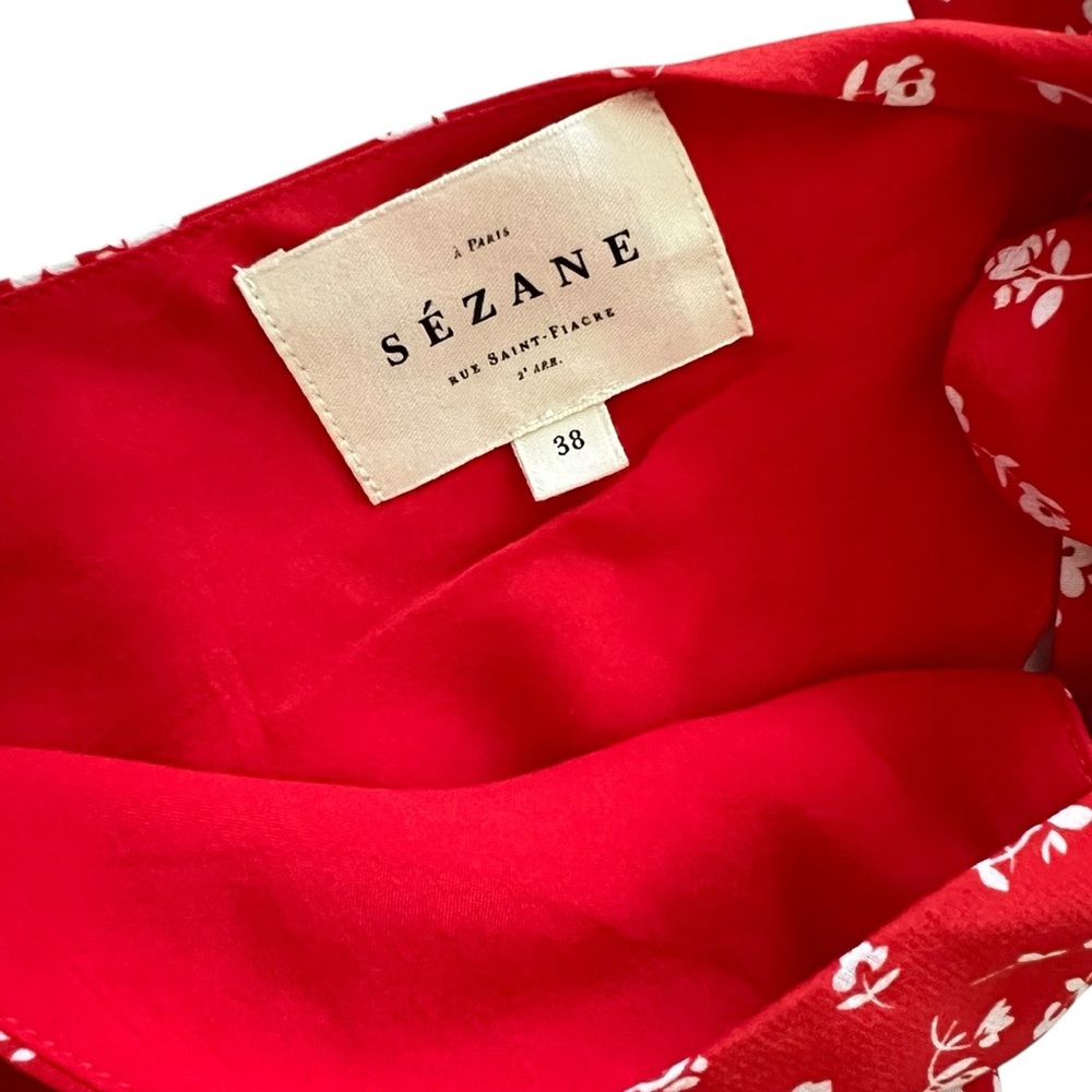 Sezane Lara Red Mini Flowers Floral Tie-Shoulder Blouse size 38/6 EUC - Picture 3 of 11